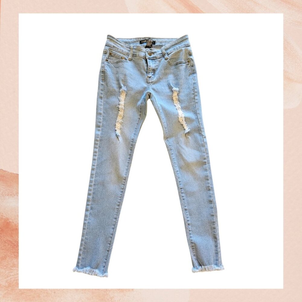 Fashion Nova Light Wash Raw Hem Ankle Skinny Jeans